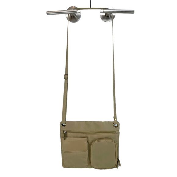Travelon Tan Nylon Crossbody Bag Zipper Pockets - Picture 2 of 9